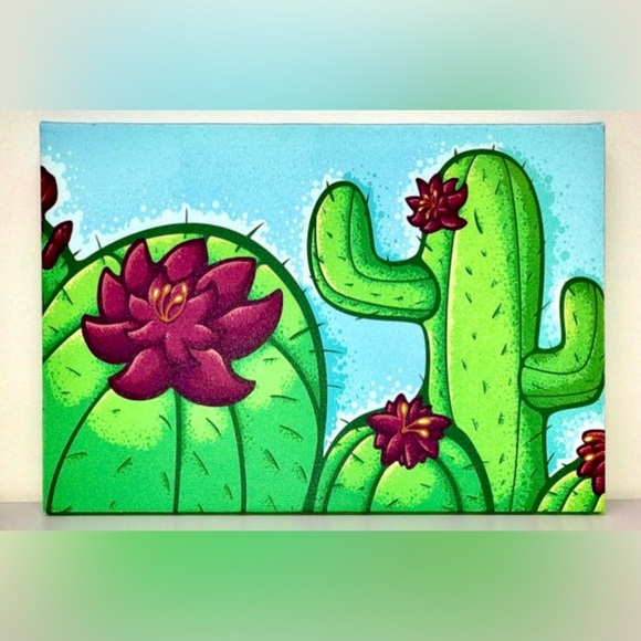 Modern Urban Pop Art Stretched Canvas Acrylic PURPLE FLOWER CACTUS Painting - Picture 3 of 10